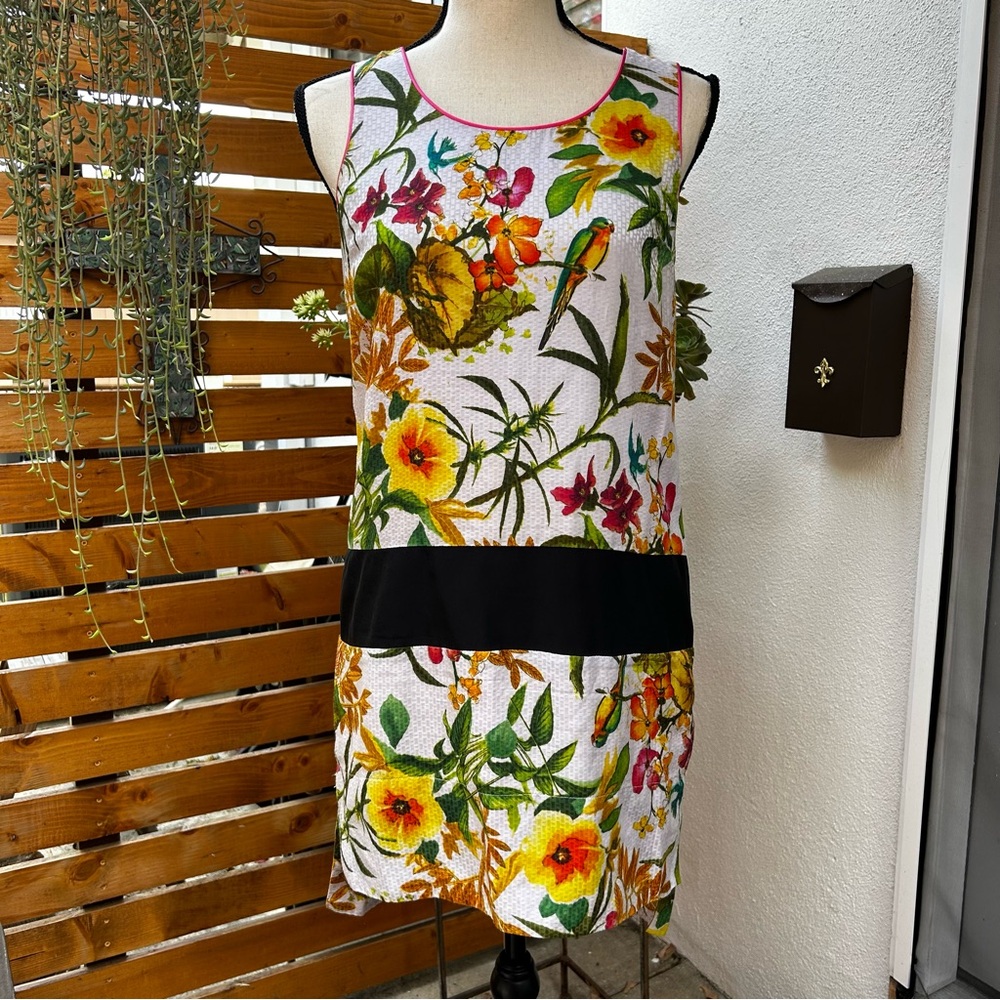 Corey Lynn Calter Silk Floral Dress Anthropologie Black Contrast Hi Lo Sz 4 USA